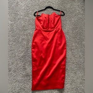 Gorgeous Red Satin-like strapless PrettyLittleThing Dress